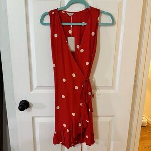 Rails Red Asymmetrical Dress with White Dots